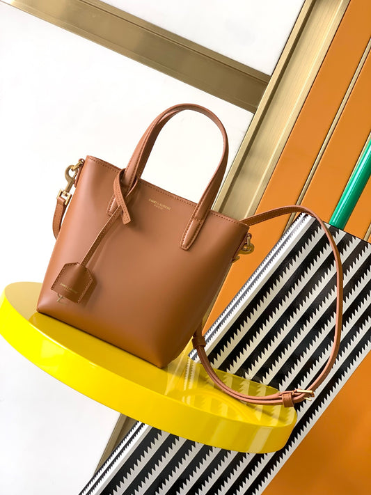 Saint Laurent Toy North/South Leather Shopping Tote - Tan