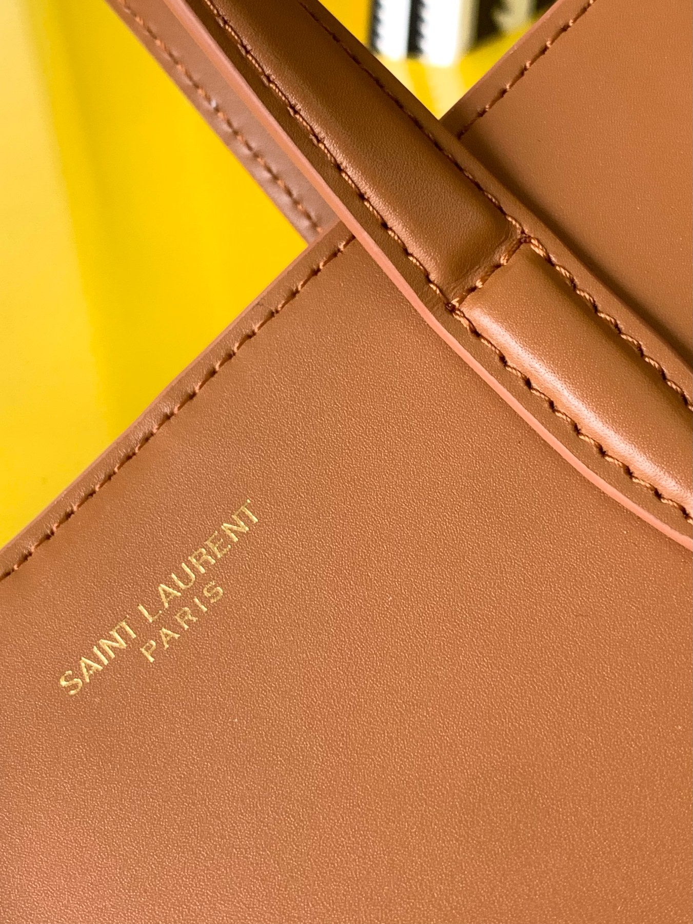 Saint Laurent Toy North/South Leather Shopping Tote - Tan
