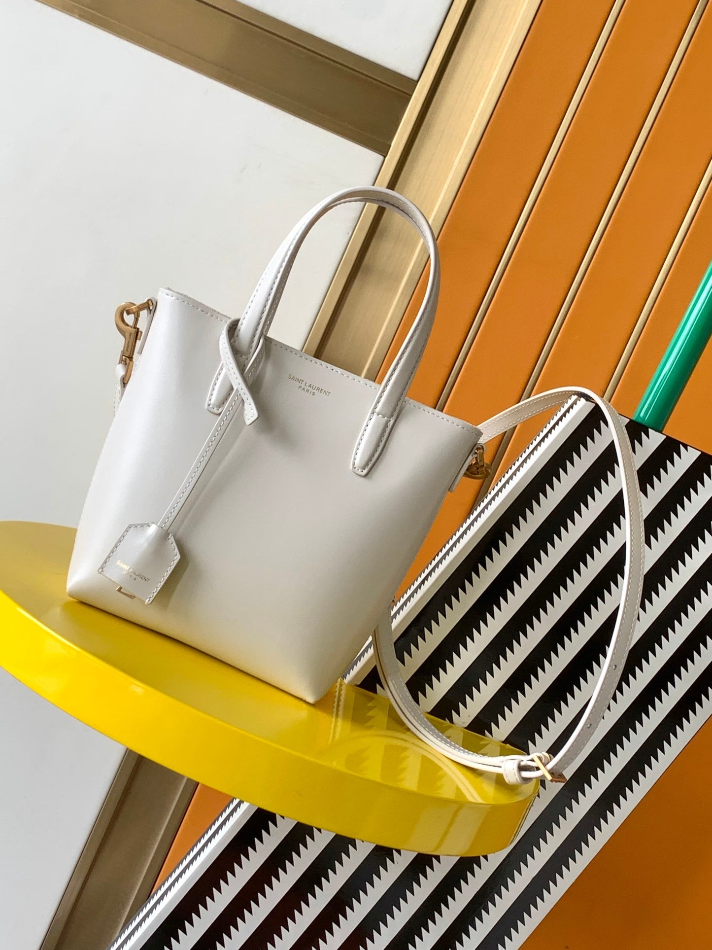 Saint Laurent Toy North/South Shopping Bag in White Leather