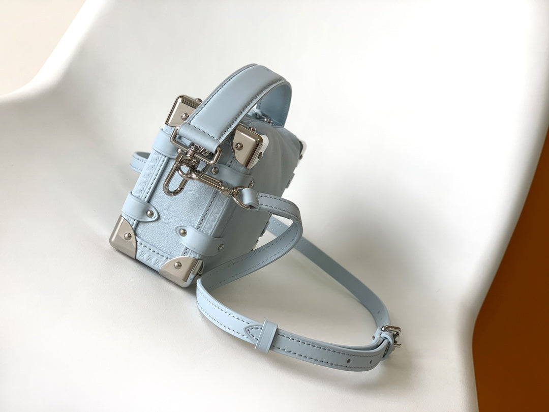 MCM Mode Travia Mini Trunk Leather Shoulder Bag - Light Blue