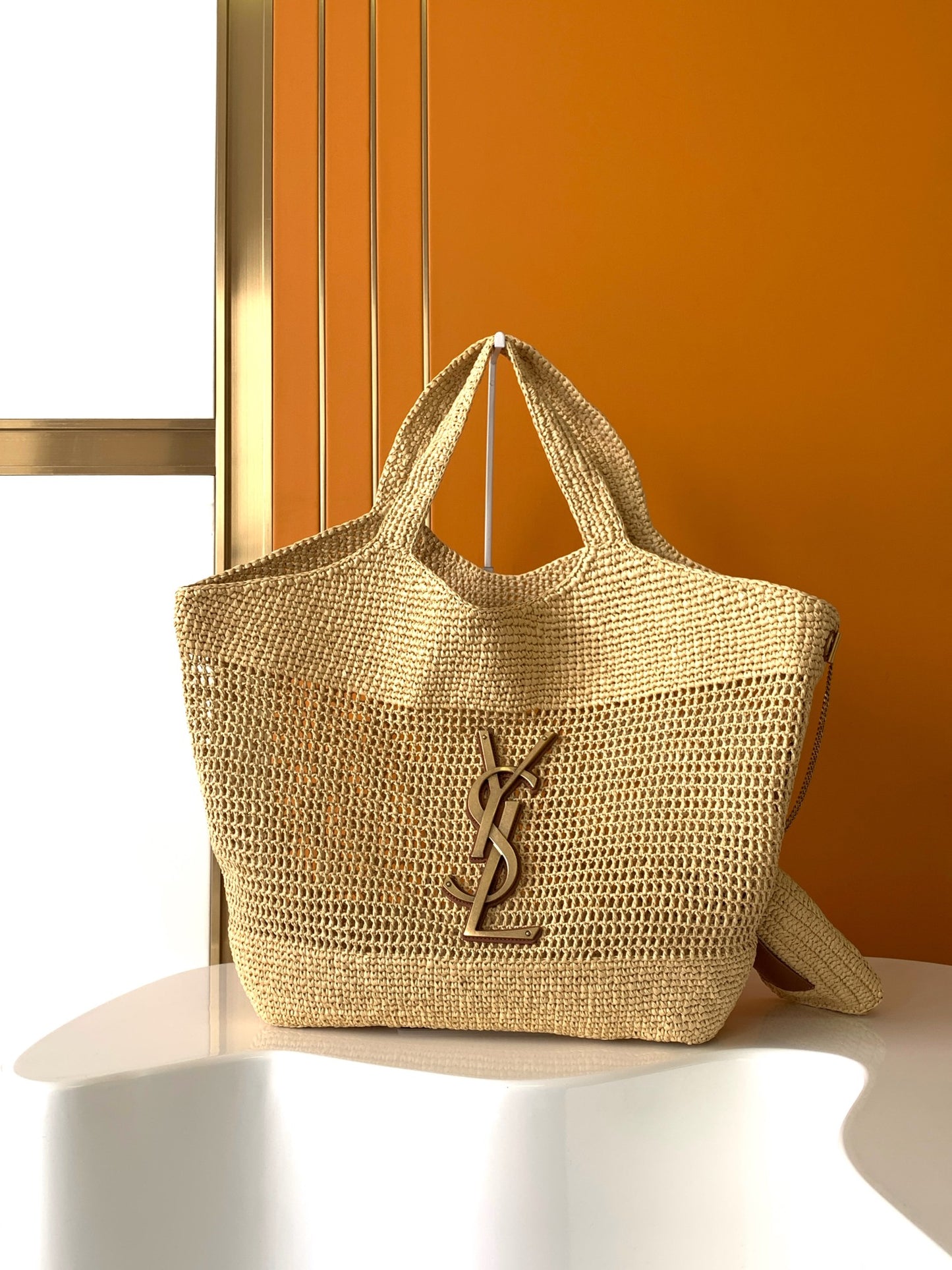 Saint Laurent YSL Raffia Small Panier Tote Bag - Natural Straw