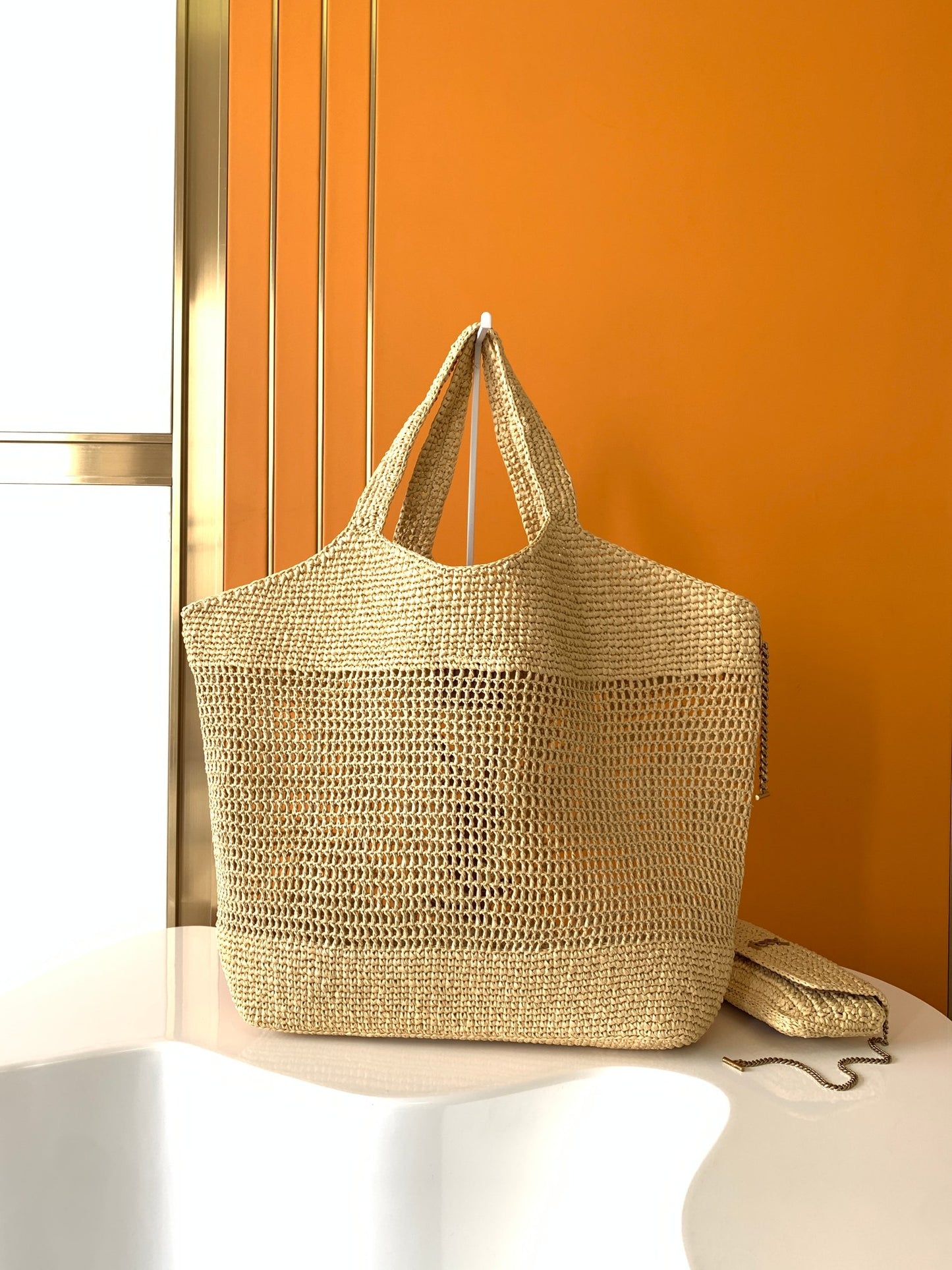Saint Laurent YSL Raffia Small Panier Tote Bag - Natural Straw