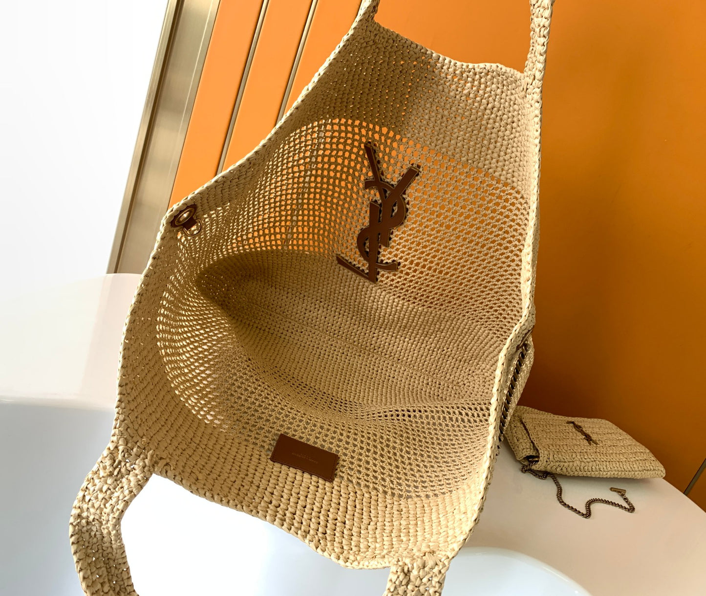 Saint Laurent YSL Raffia Small Panier Tote Bag - Natural Straw