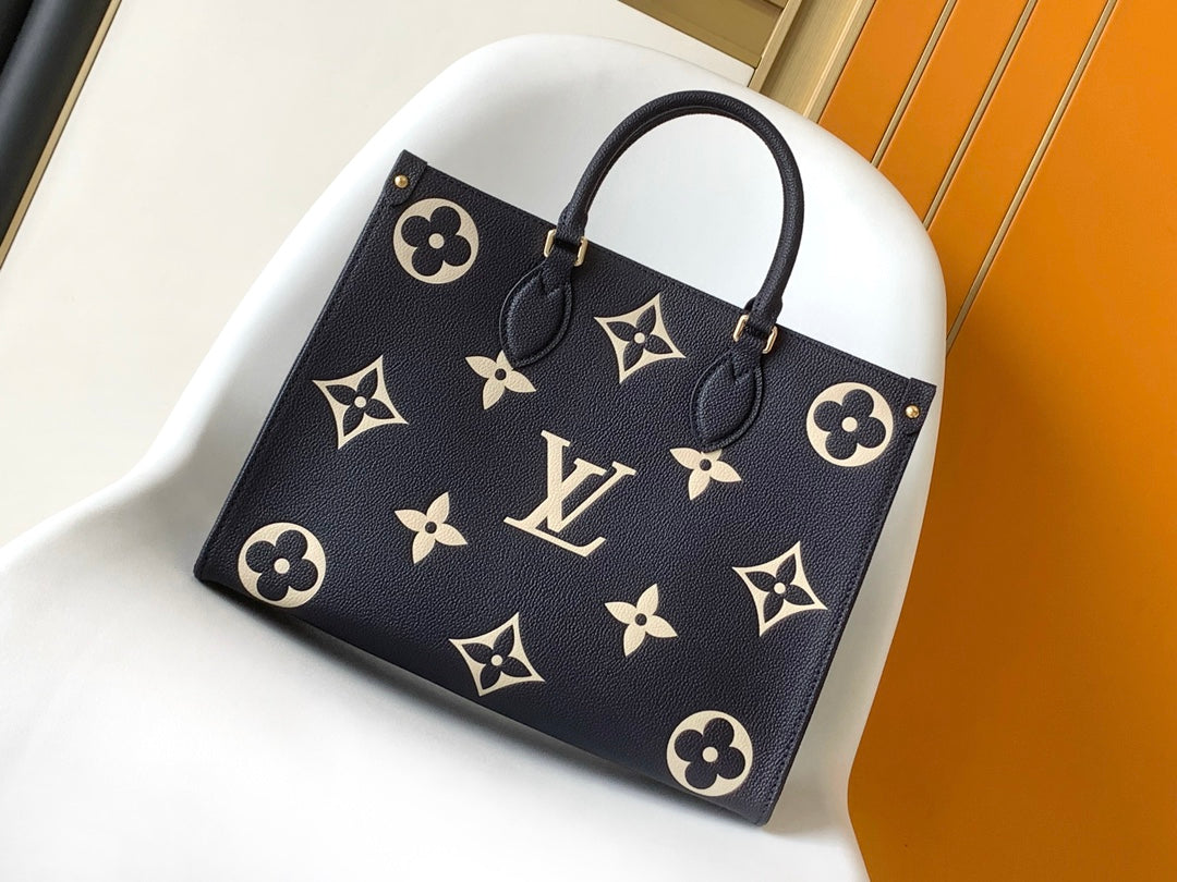 Louis Vuitton OnTheGo MM Monogram Empreinte Navy Blue Leather Tote Bag
