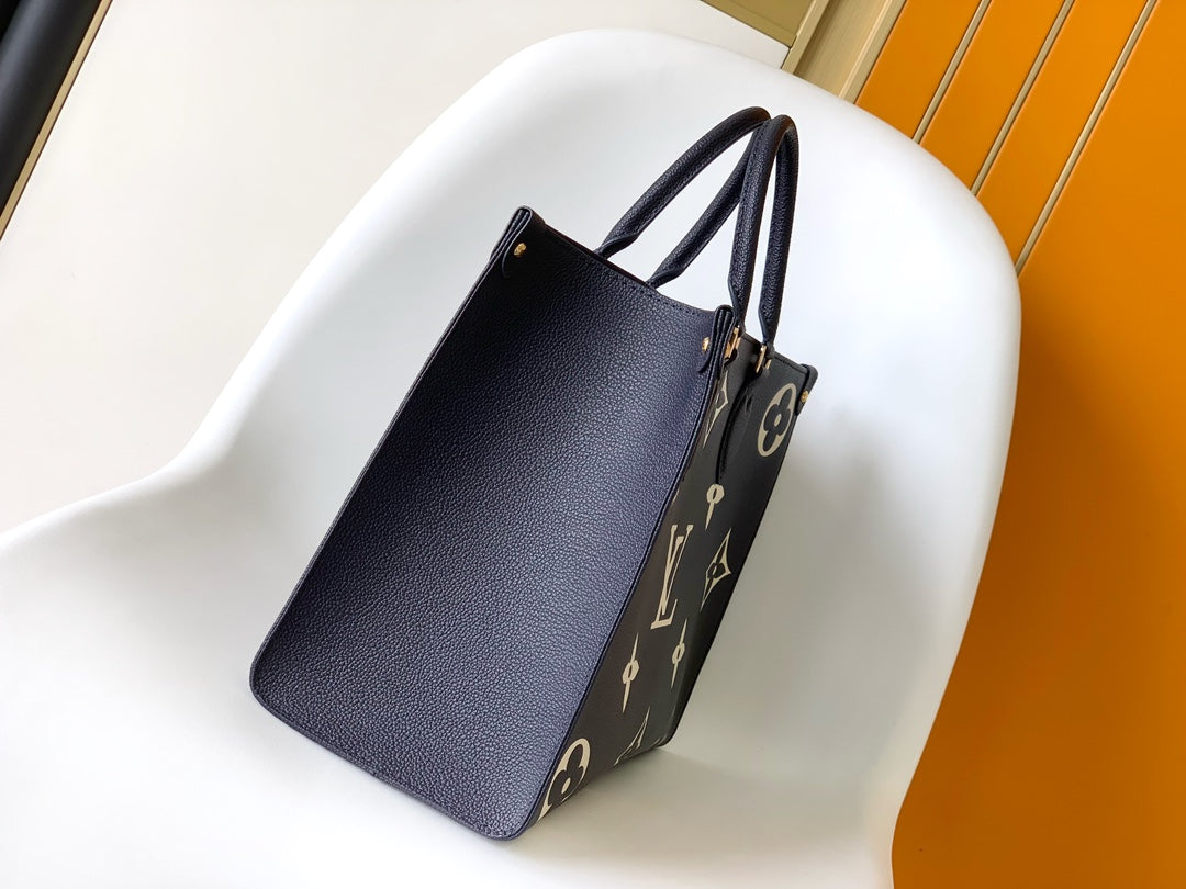 Louis Vuitton OnTheGo MM Monogram Empreinte Navy Blue Leather Tote Bag