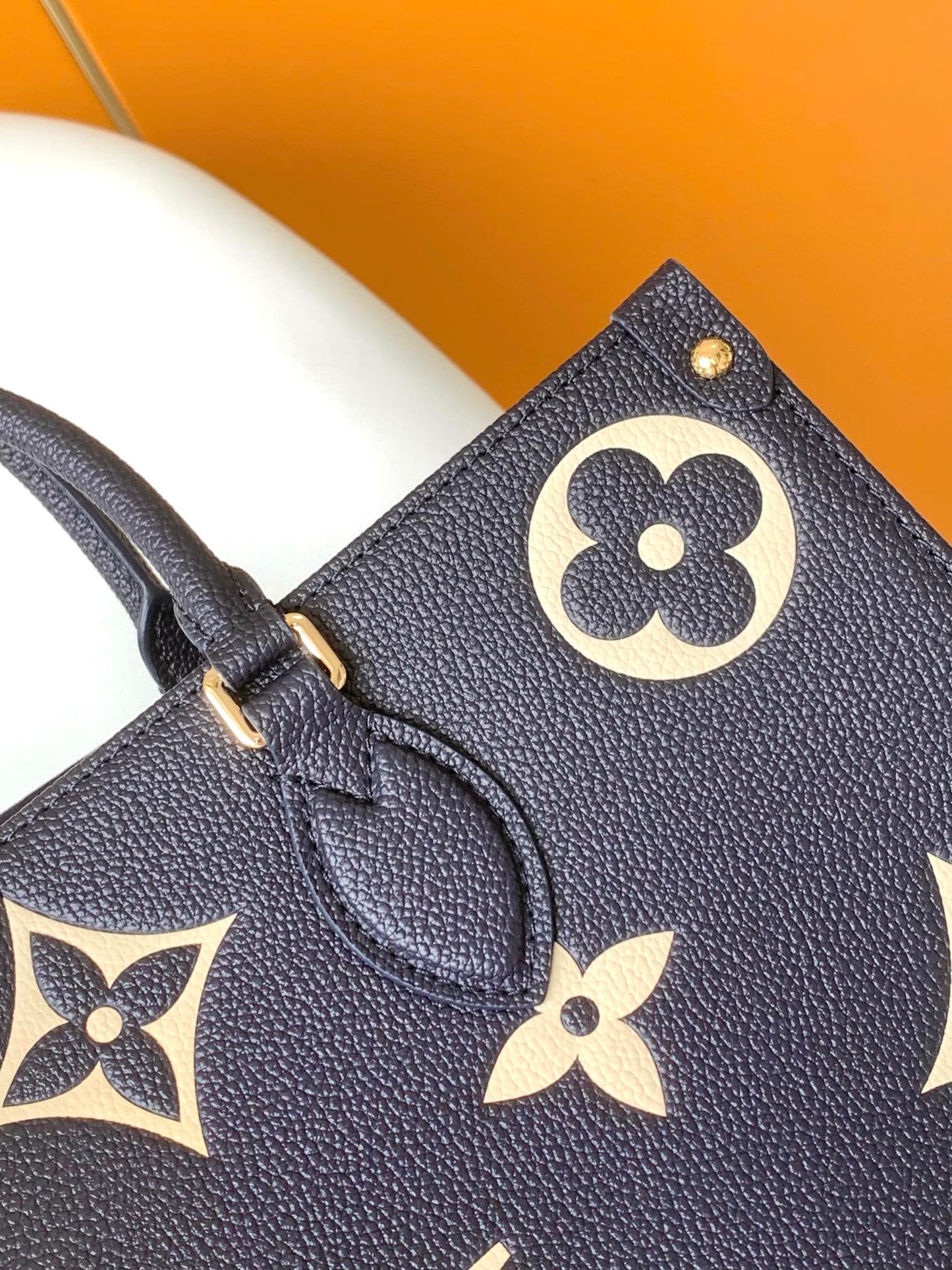 Louis Vuitton OnTheGo MM Monogram Empreinte Navy Blue Leather Tote Bag