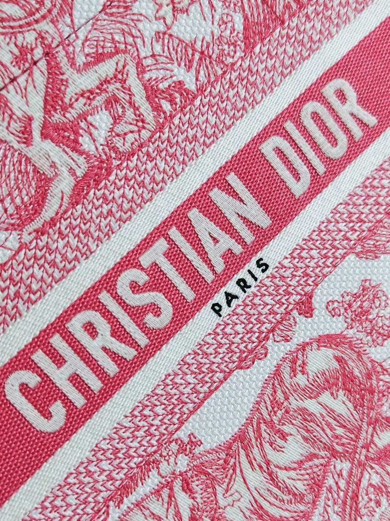 Christian Dior Small Book Tote - Red Toile de Jouy Embroidered Canvas