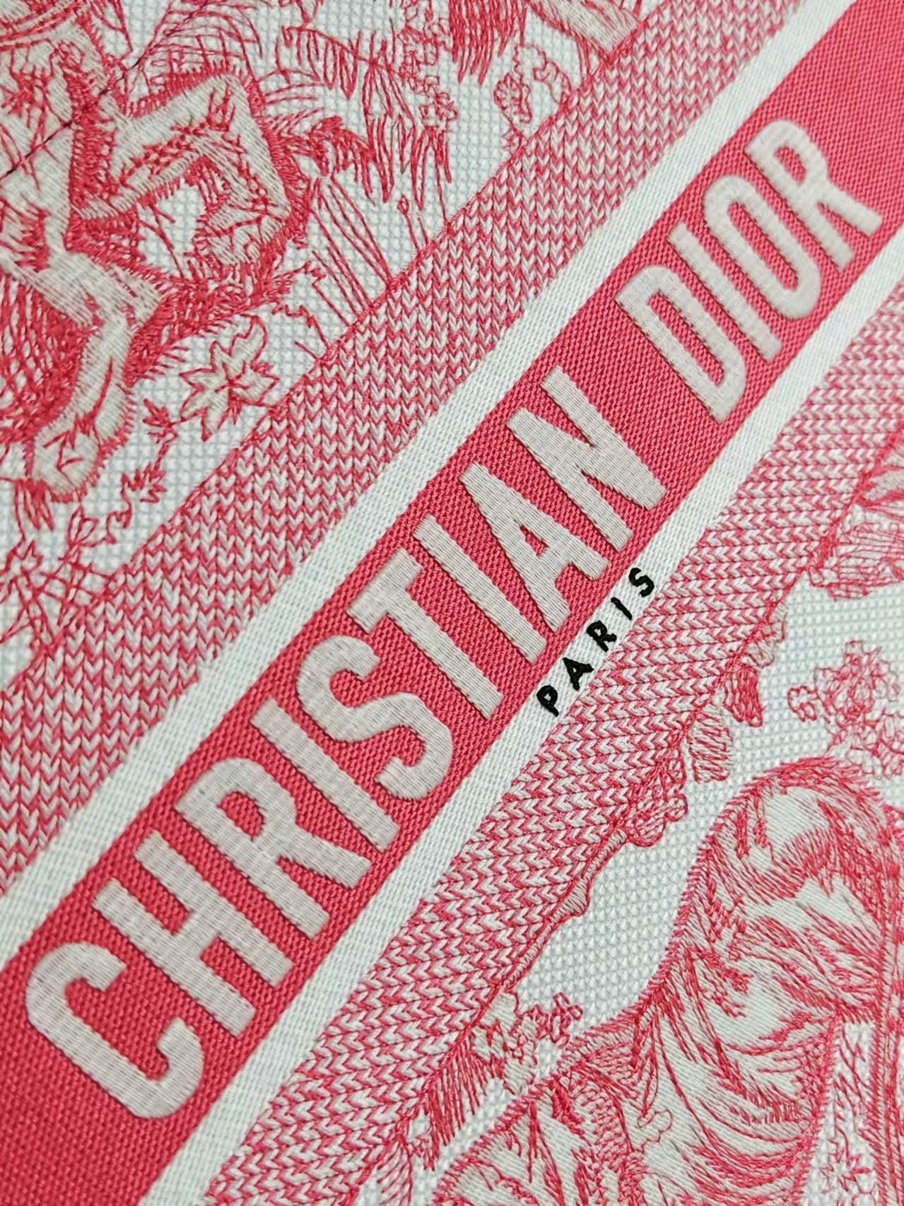 Christian Dior Medium Book Tote Bag Toile de Jouy Embroidery Pink and White