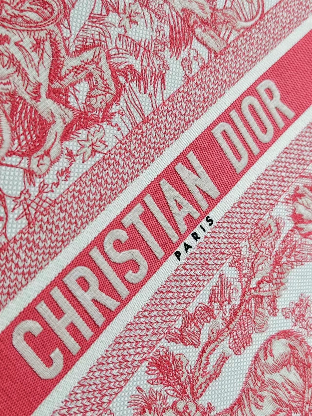 Christian Dior Red Toile de Jouy Embroidery Large Book Tote Bag