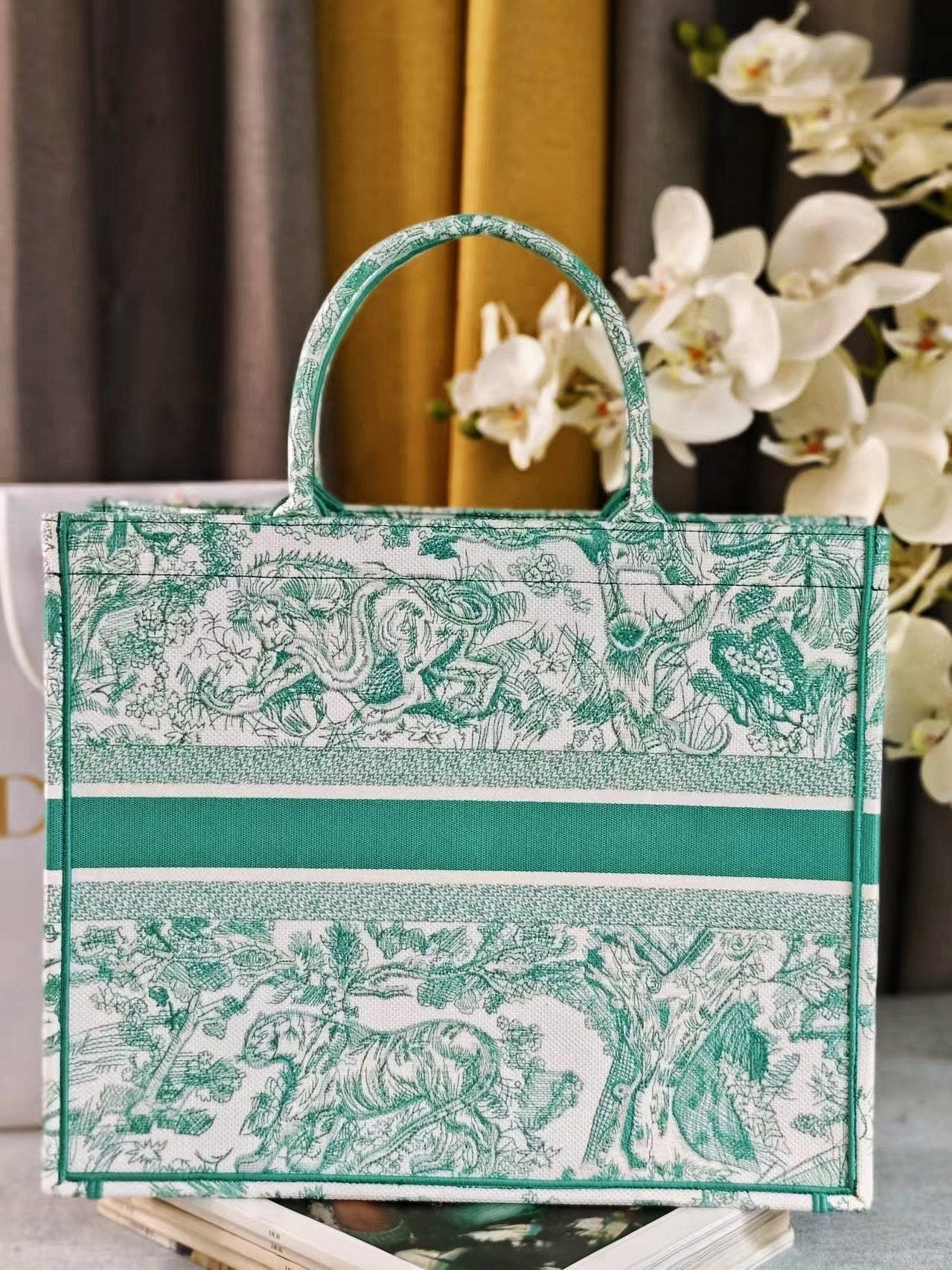 Christian Dior Large Green Toile de Jouy Book Tote Bag