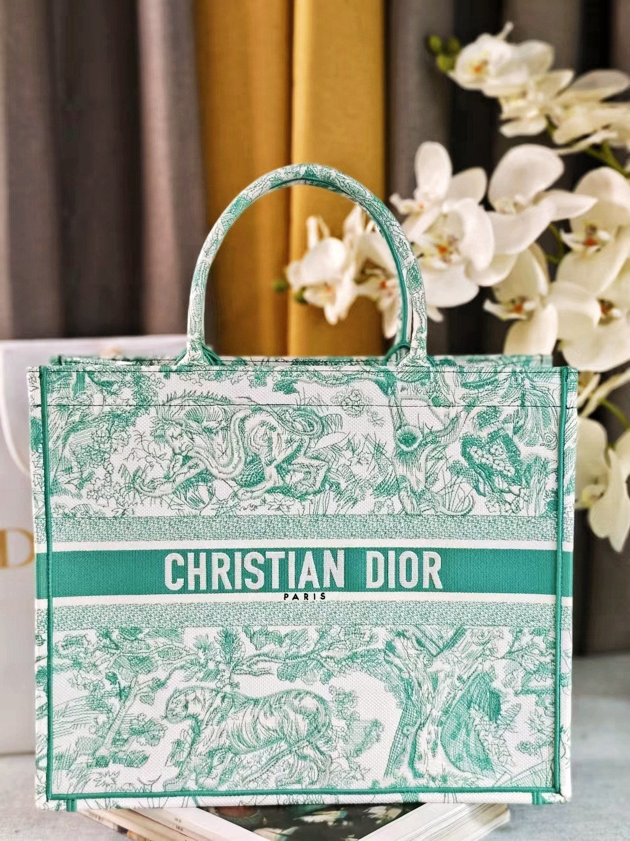 Christian Dior Large Green Toile de Jouy Book Tote Bag