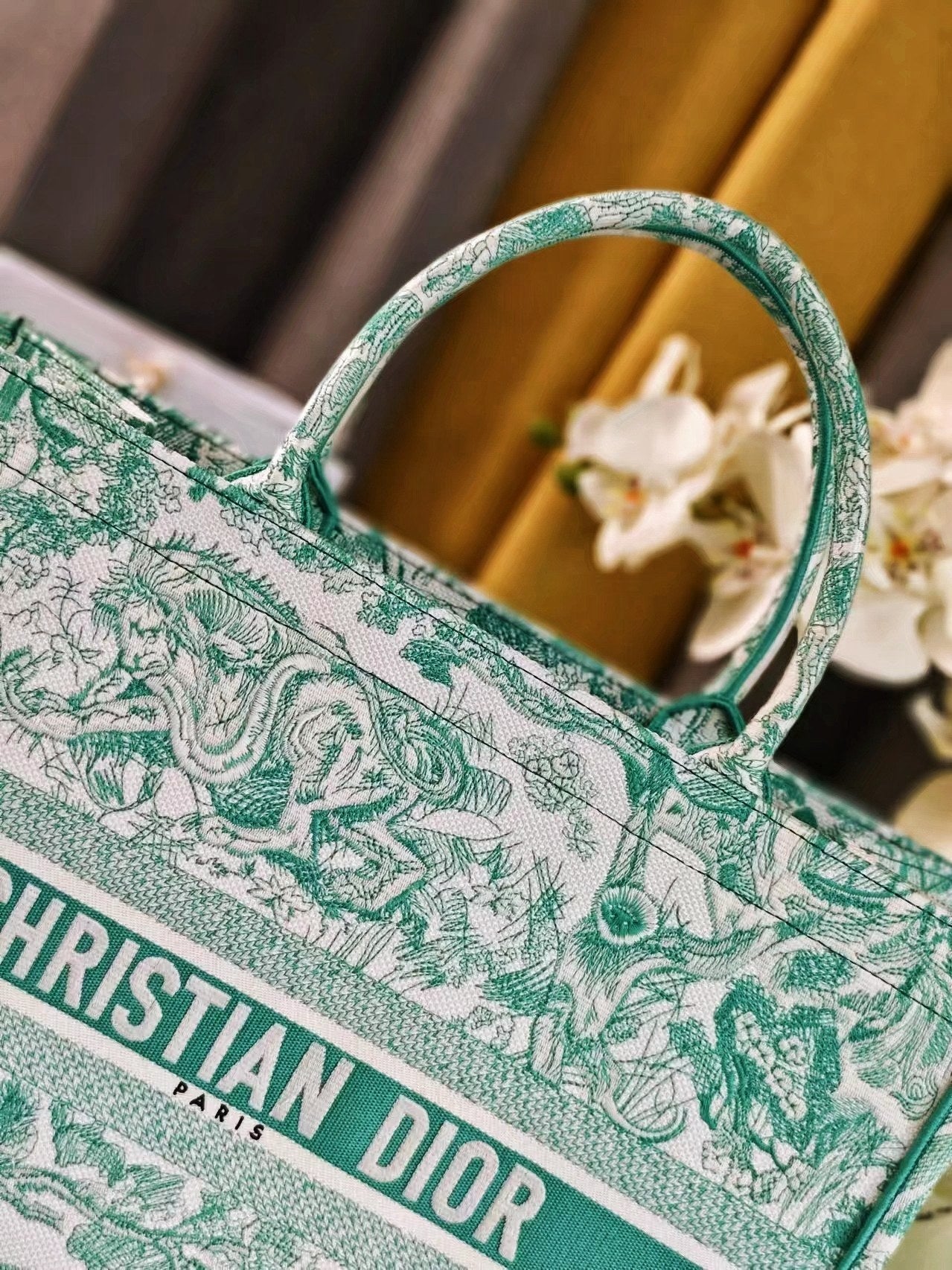 Christian Dior Large Green Toile de Jouy Book Tote Bag