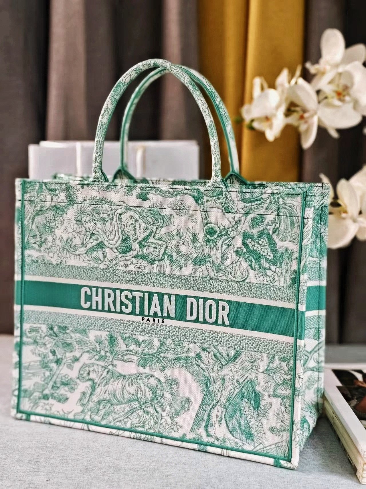 Christian Dior Large Green Toile de Jouy Book Tote Bag