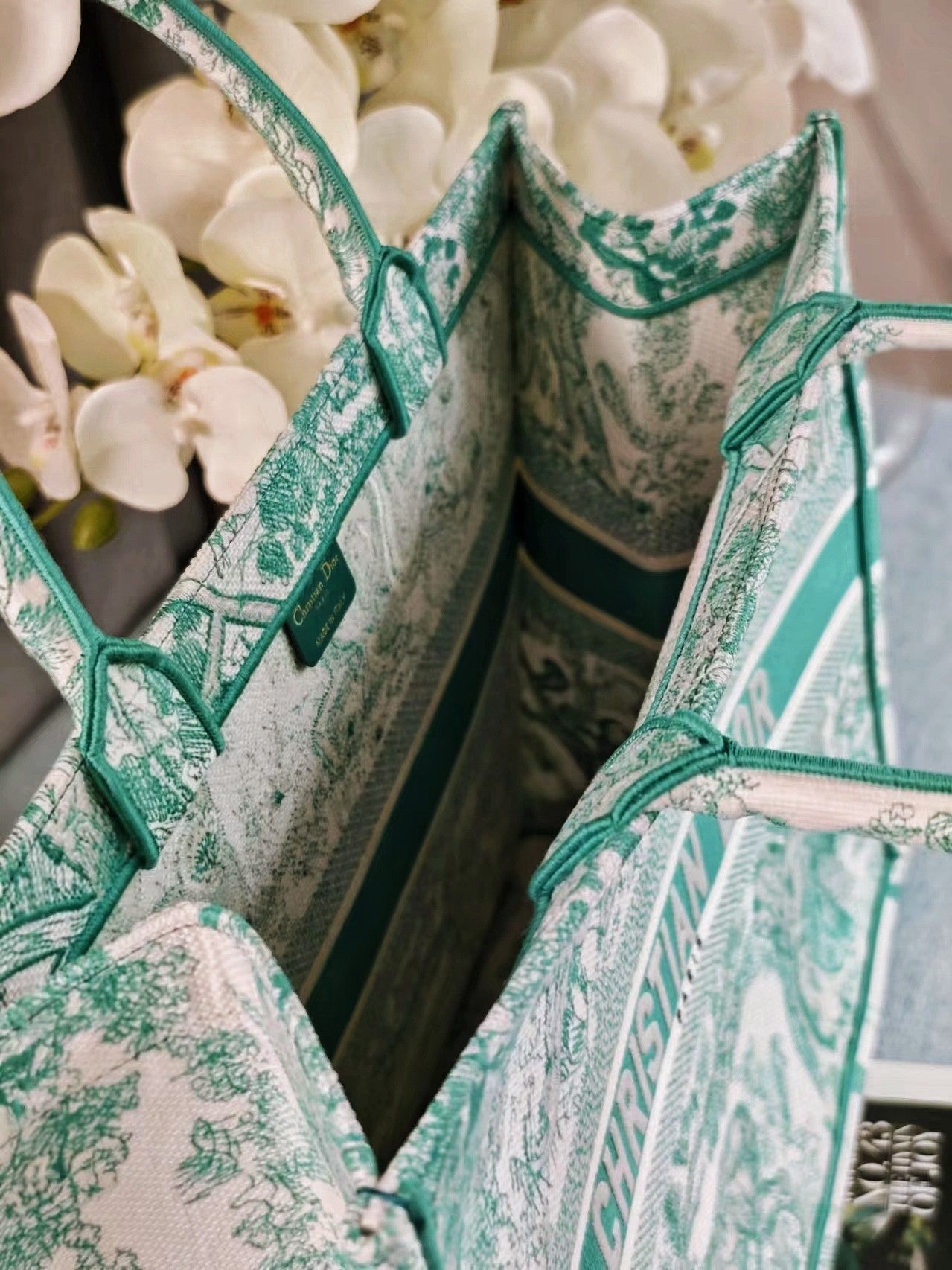 Christian Dior Large Green Toile de Jouy Book Tote Bag