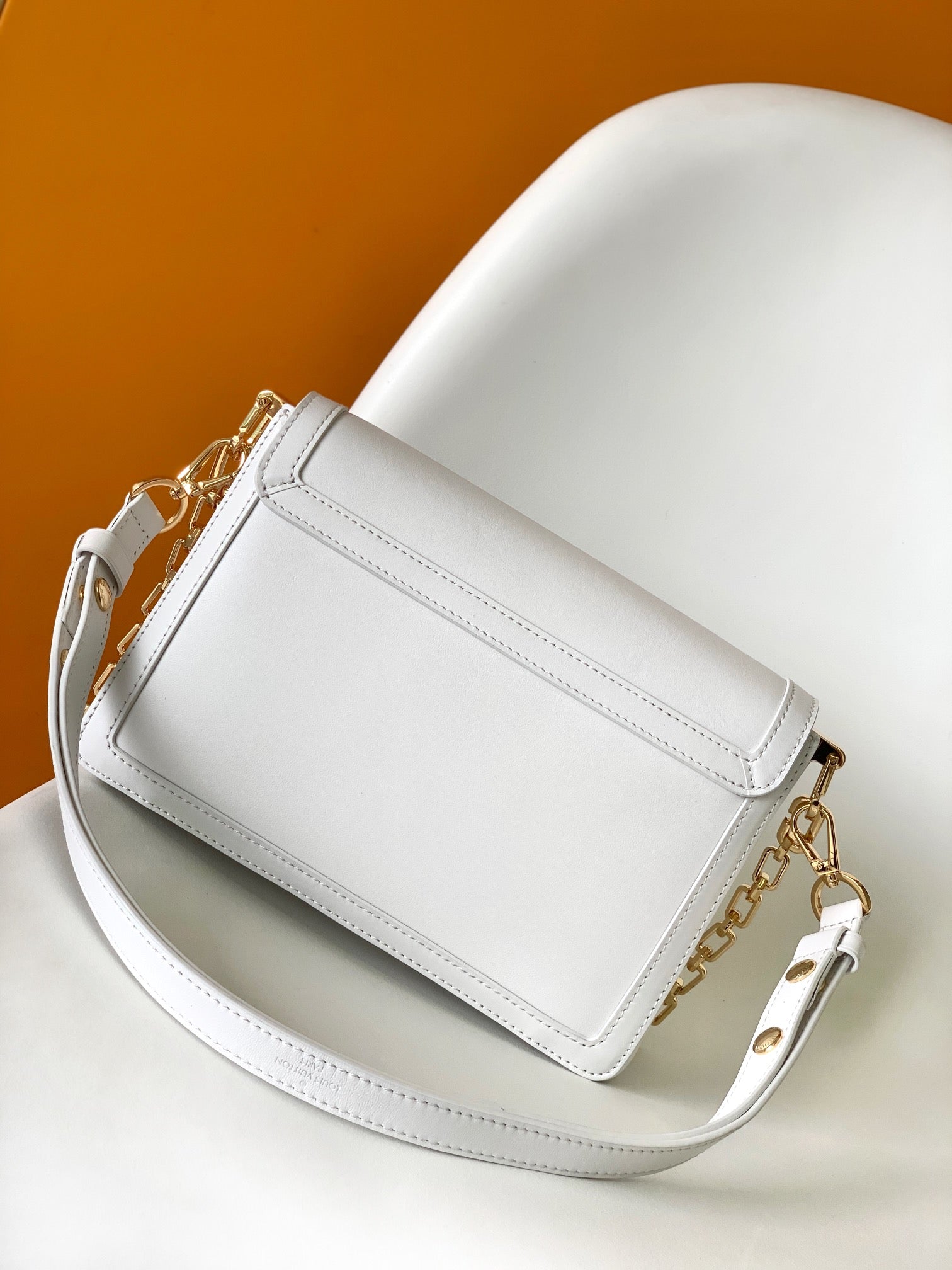 Louis Vuitton White Leather Dauphine Bag with Gold Hardware