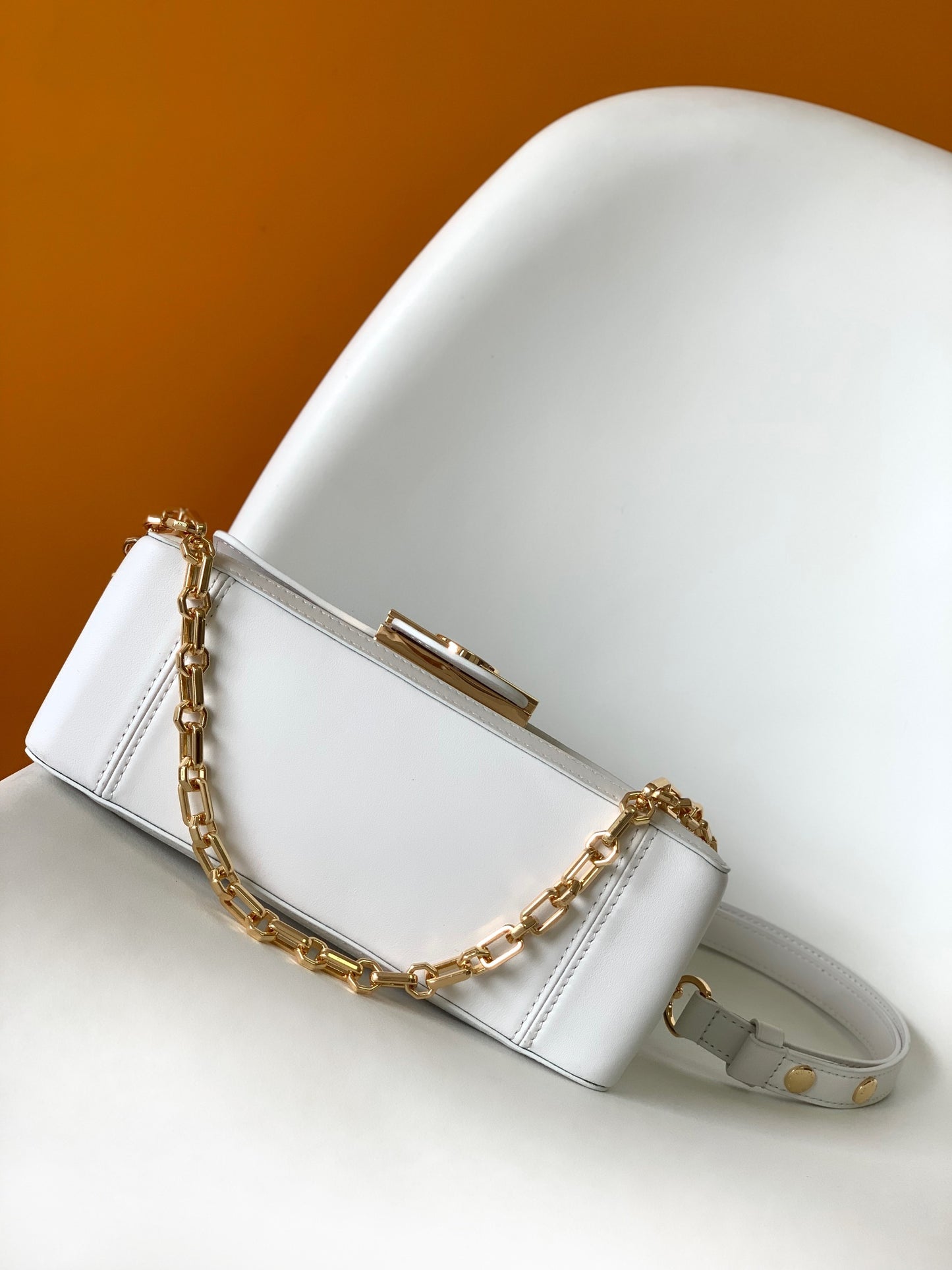 Louis Vuitton White Leather Dauphine Bag with Gold Hardware