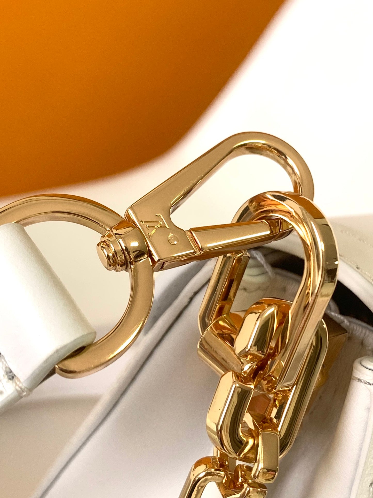 Louis Vuitton White Leather Dauphine Bag with Gold Hardware