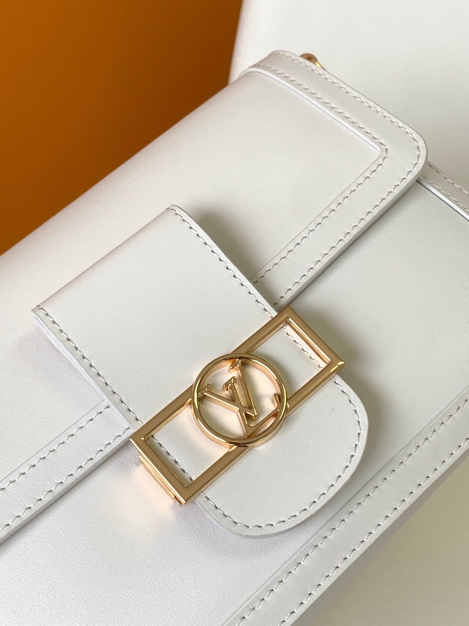 Louis Vuitton White Leather Dauphine Bag with Gold Hardware