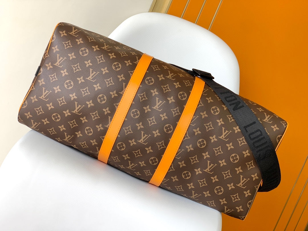 Louis Vuitton Keepall Bandoulière Monogram Canvas with Orange Trim Travel Bag