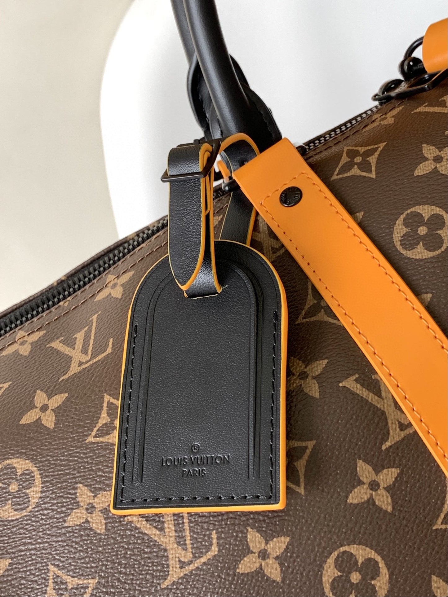 Louis Vuitton Keepall Bandoulière Monogram Canvas with Orange Trim Travel Bag