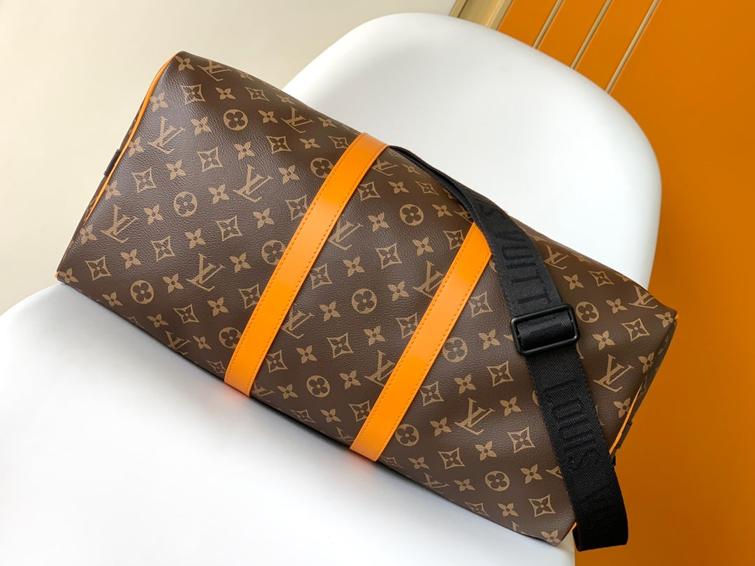 Louis Vuitton Keepall Bandoulière 50 Monogram Macassar with Orange Trim