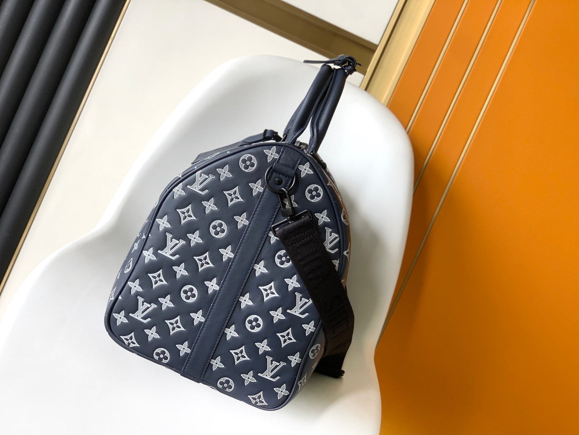Louis Vuitton Monogram Denim Keepall Bandoulière 50 Blue Travel Bag