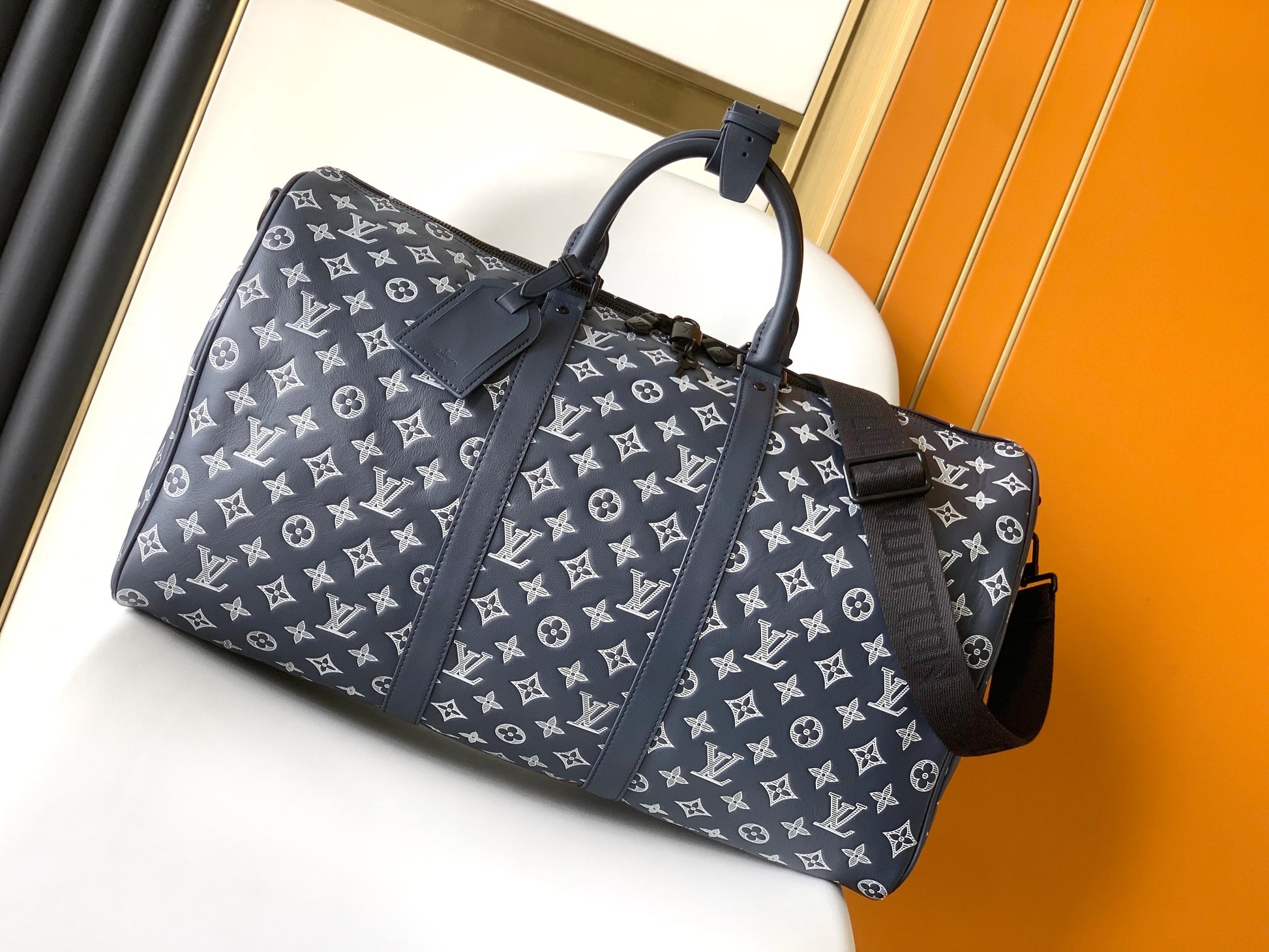 Louis Vuitton Monogram Denim Keepall Bandoulière 50 Blue Travel Bag