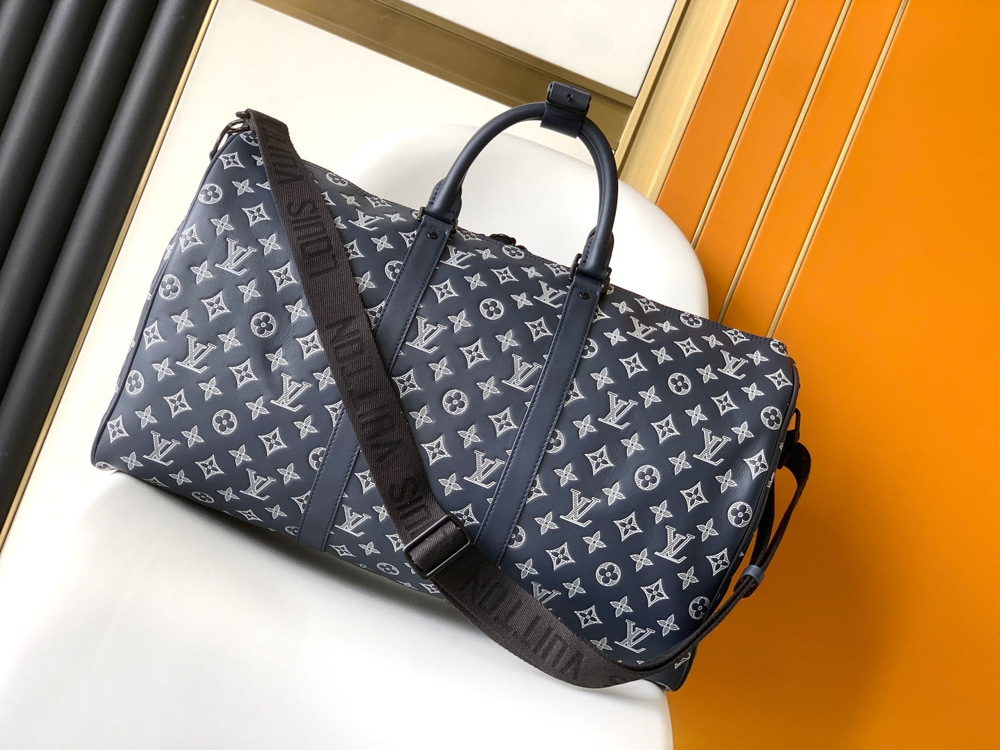 Louis Vuitton Monogram Denim Keepall Bandoulière 50 Blue Travel Bag