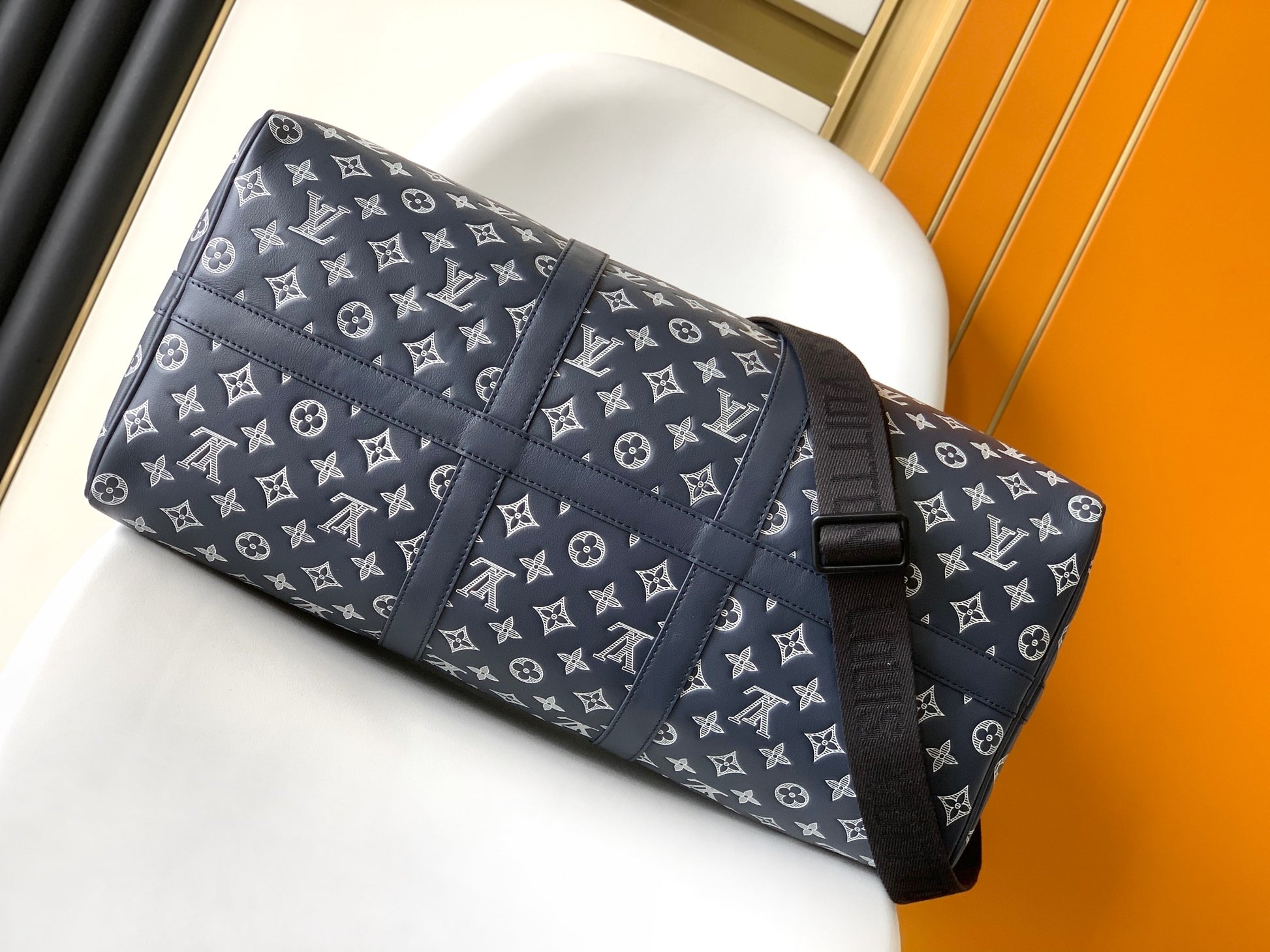 Louis Vuitton Monogram Denim Keepall Bandoulière 50 Blue Travel Bag