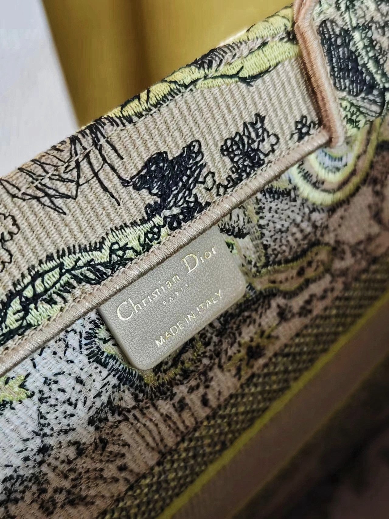 Christian Dior Book Tote Bag - Lime Green & Beige Animal Print Toile de Jouy