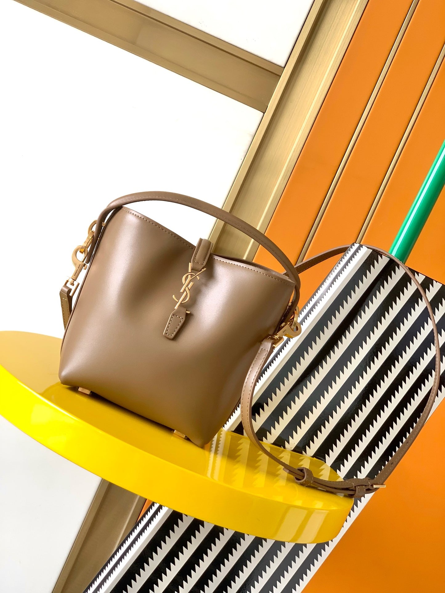 Saint Laurent Le 37 Small Bucket Bag in Taupe Leather