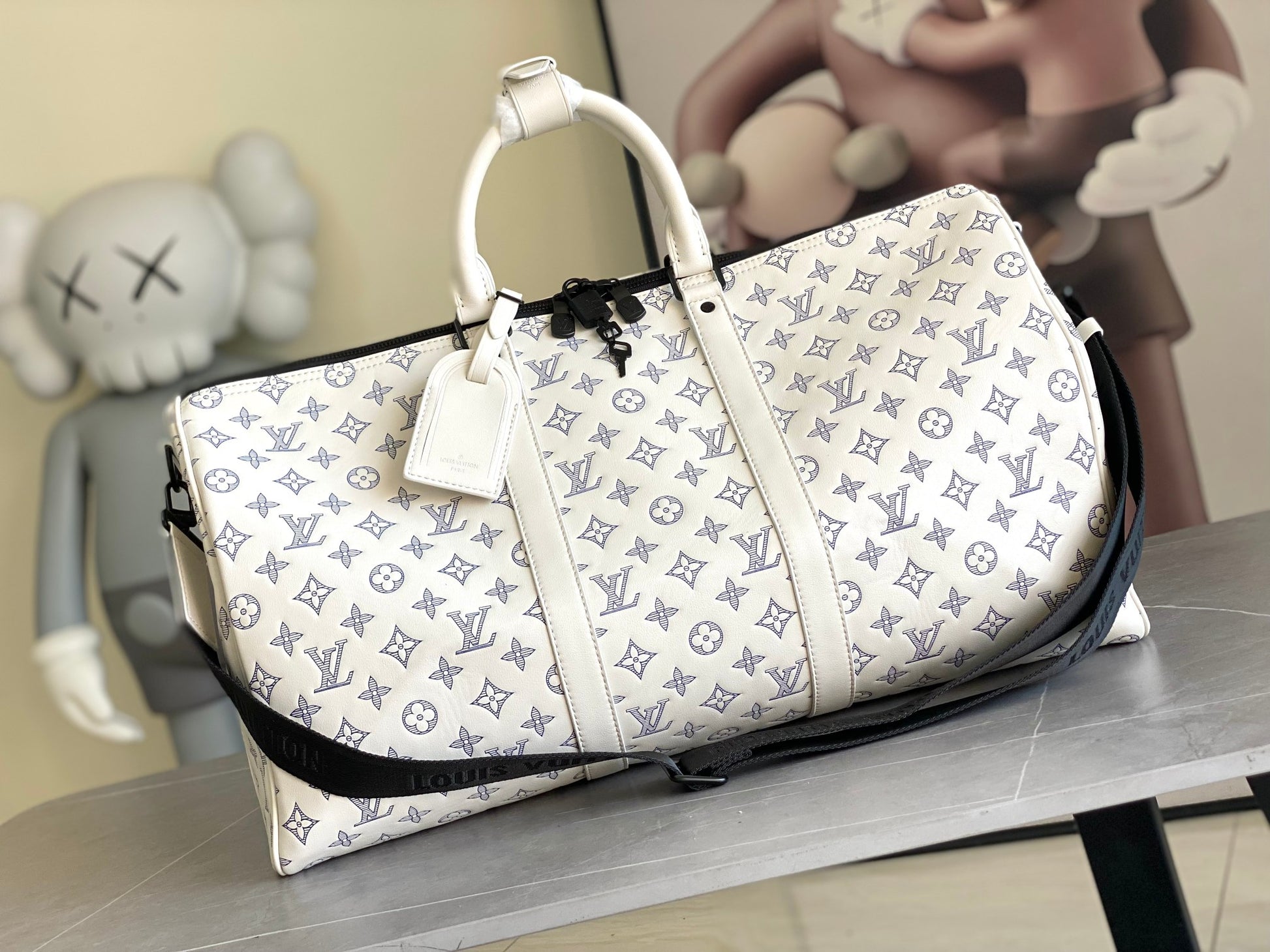 Louis Vuitton Keepall Bandoulière 50 Monogram White/Grey Duffle Bag