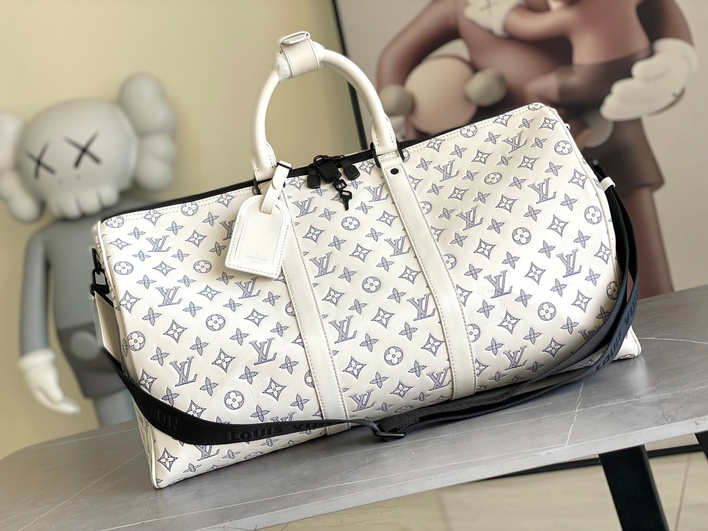 Louis Vuitton Keepall Bandoulière 50 Monogram White/Grey Duffle Bag