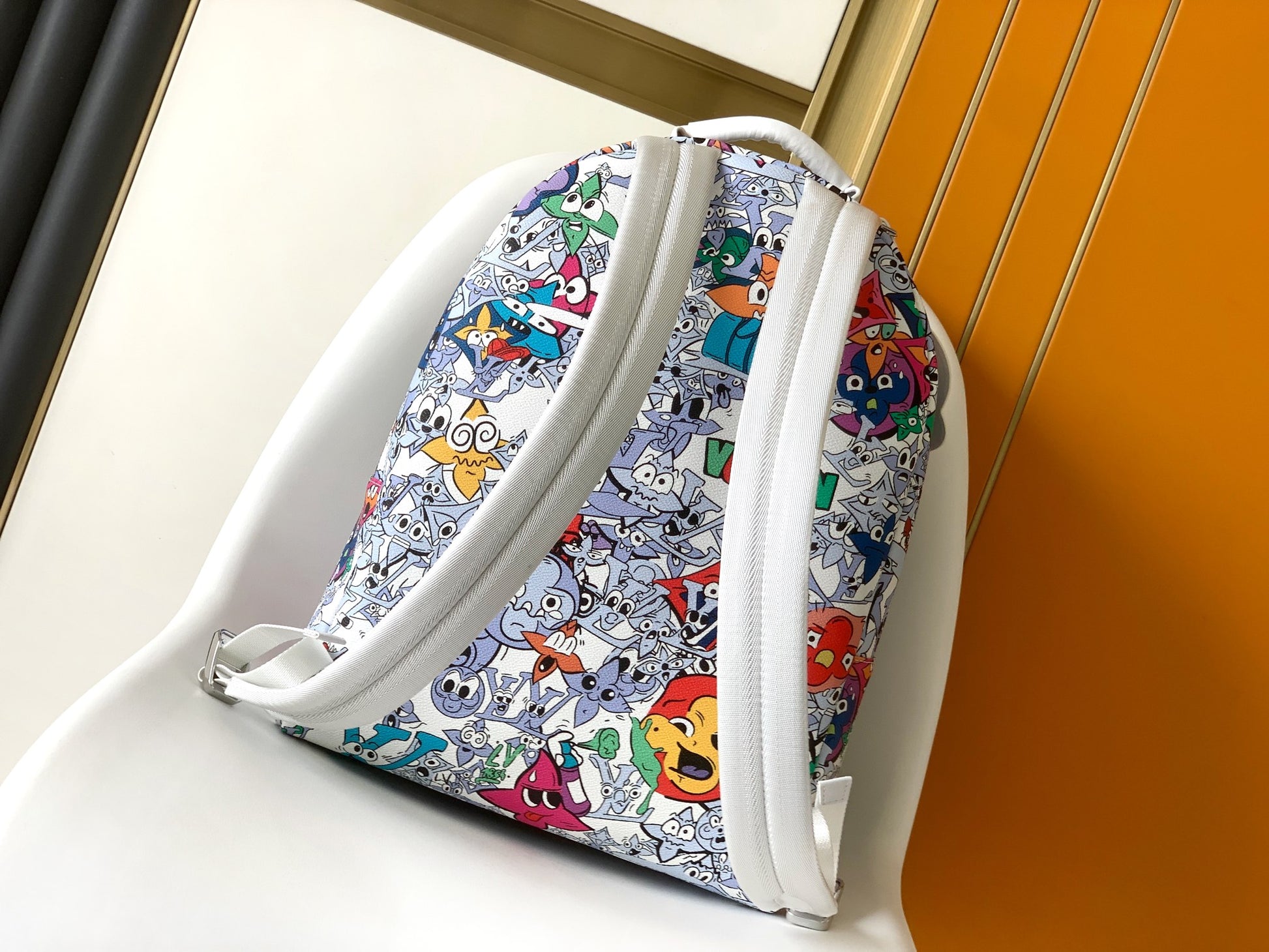 Louis Vuitton Colorful Cartoon Graffiti Print White Streetwear Backpack