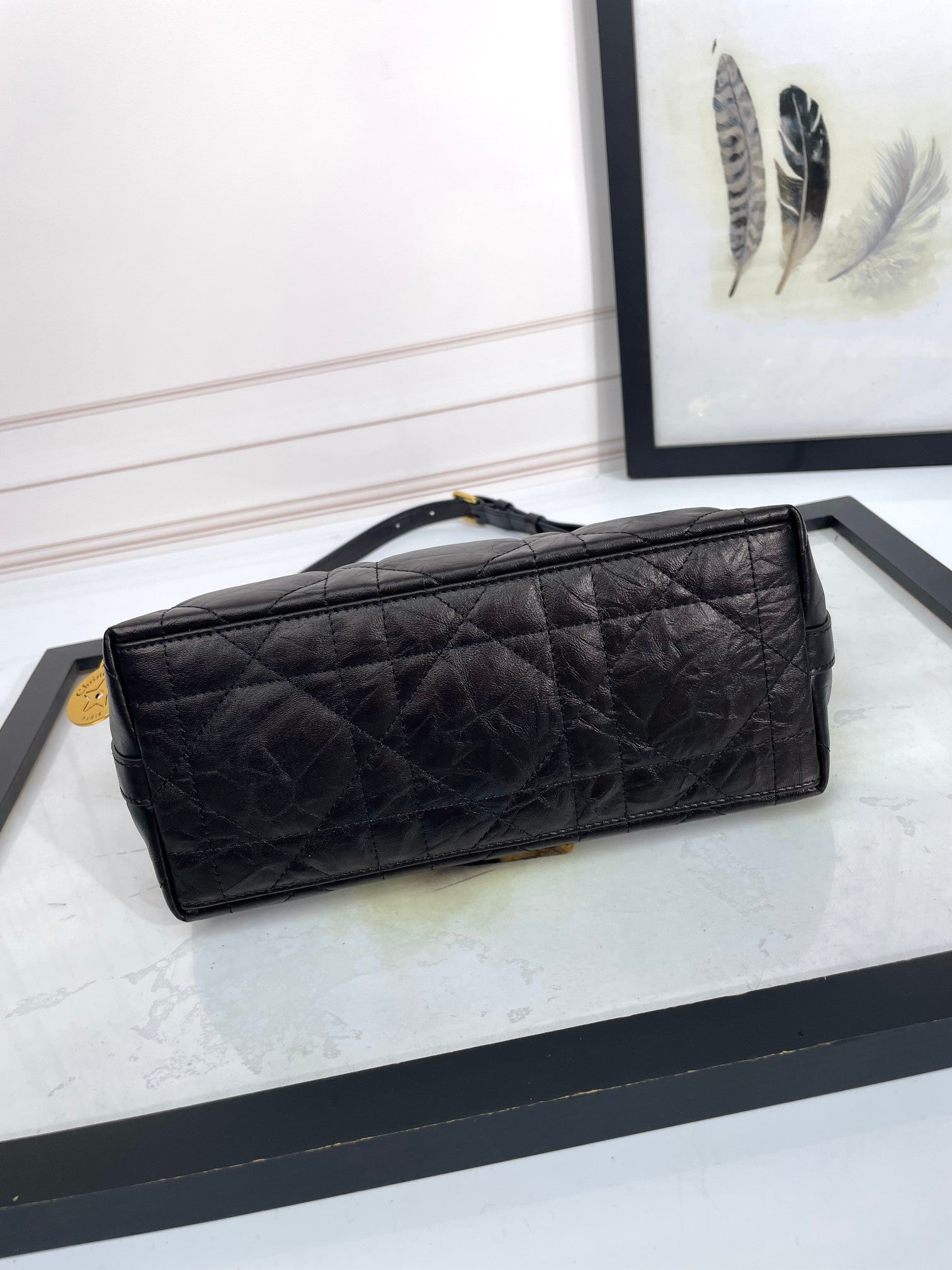 Black Quilted Leather Shoulder Bag with Gold Chain Strap