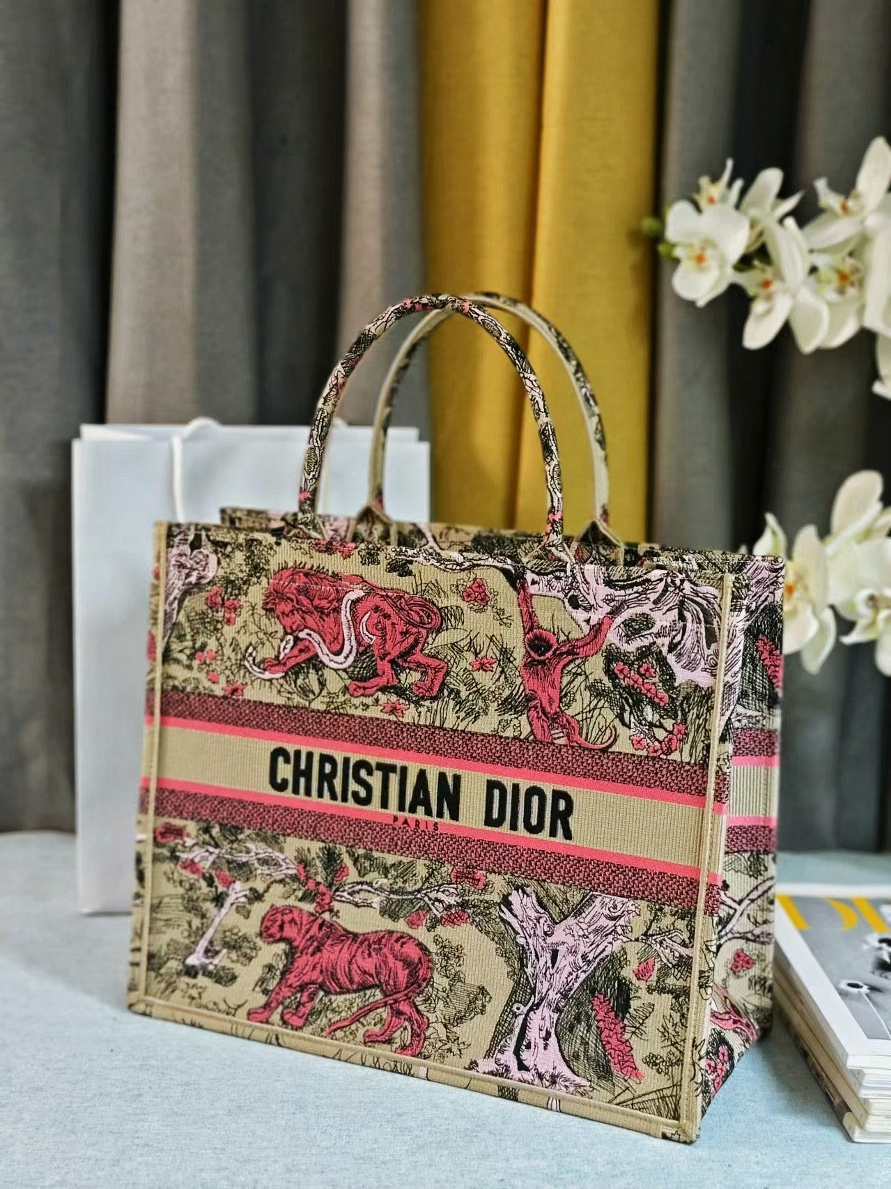 Christian Dior Large Book Tote Pink Toile de Jouy Sauvage Embroidery