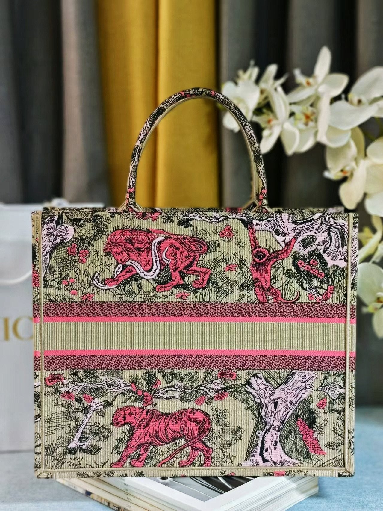 Christian Dior Large Book Tote Pink Toile de Jouy Sauvage Embroidery
