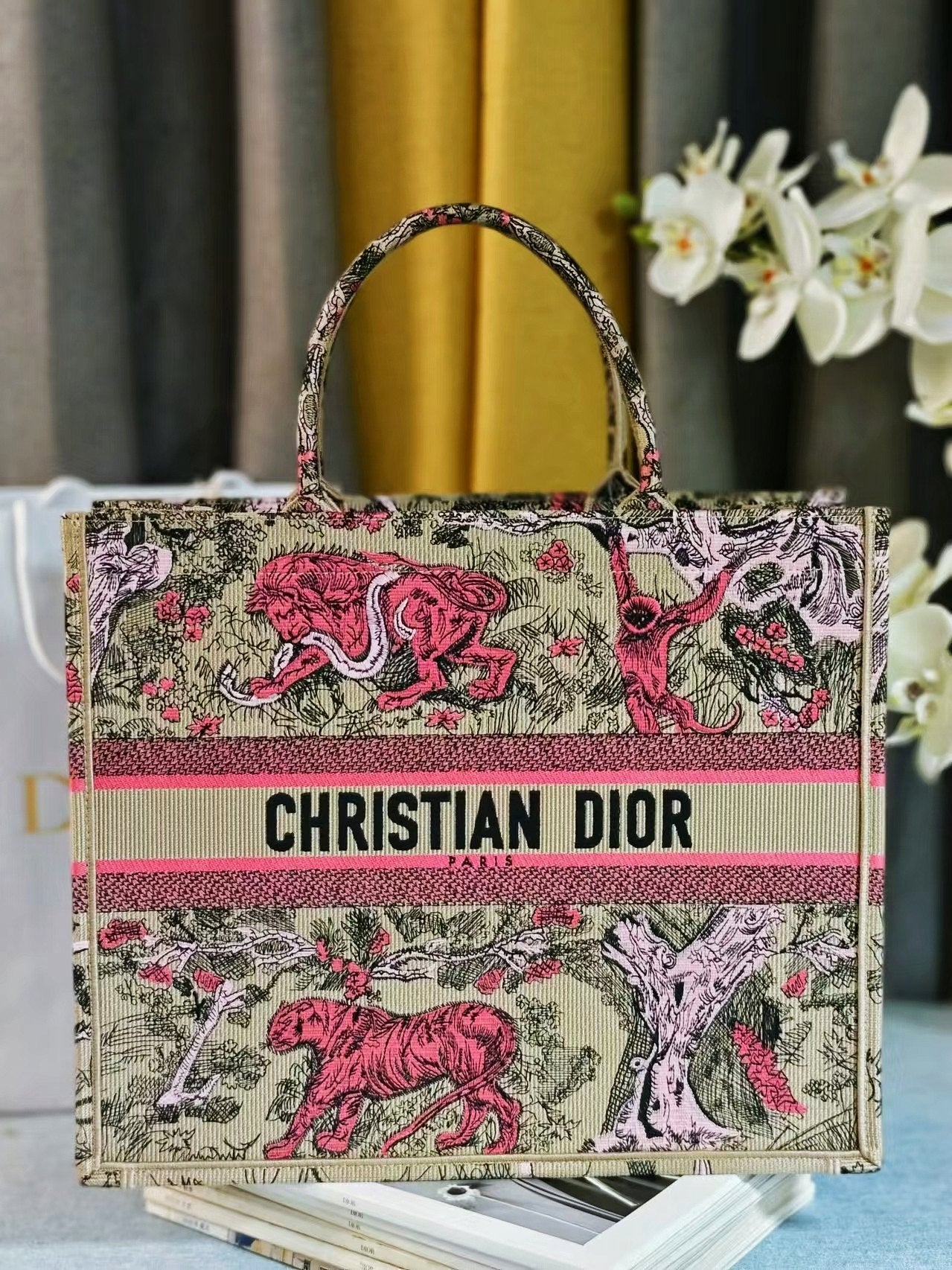 Christian Dior Large Book Tote Pink Toile de Jouy Sauvage Embroidery