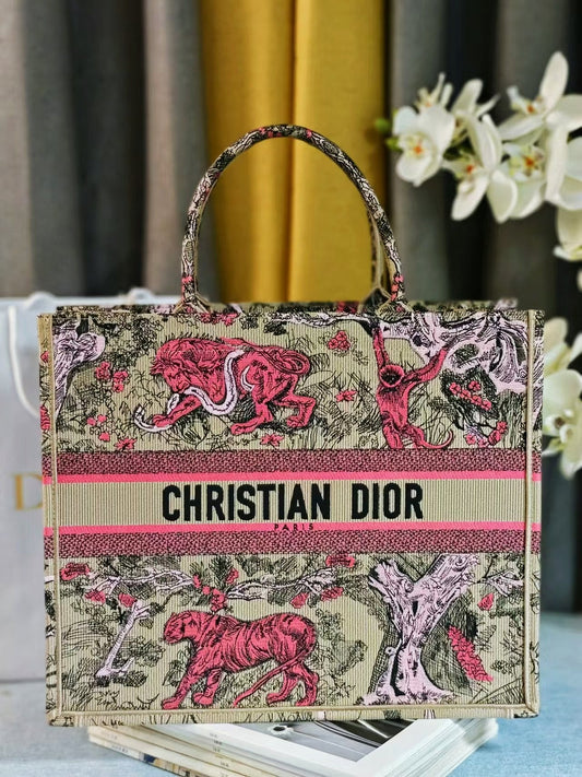 Christian Dior Large Book Tote Pink Toile de Jouy Sauvage Embroidery