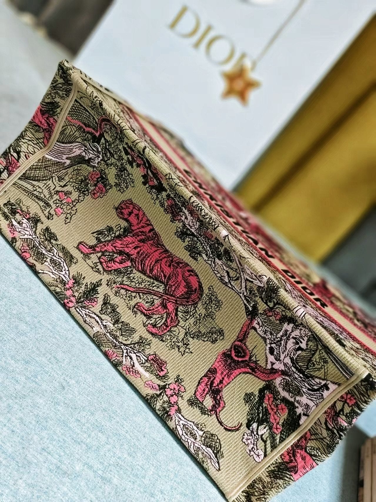 Christian Dior Large Book Tote Pink Toile de Jouy Sauvage Embroidery