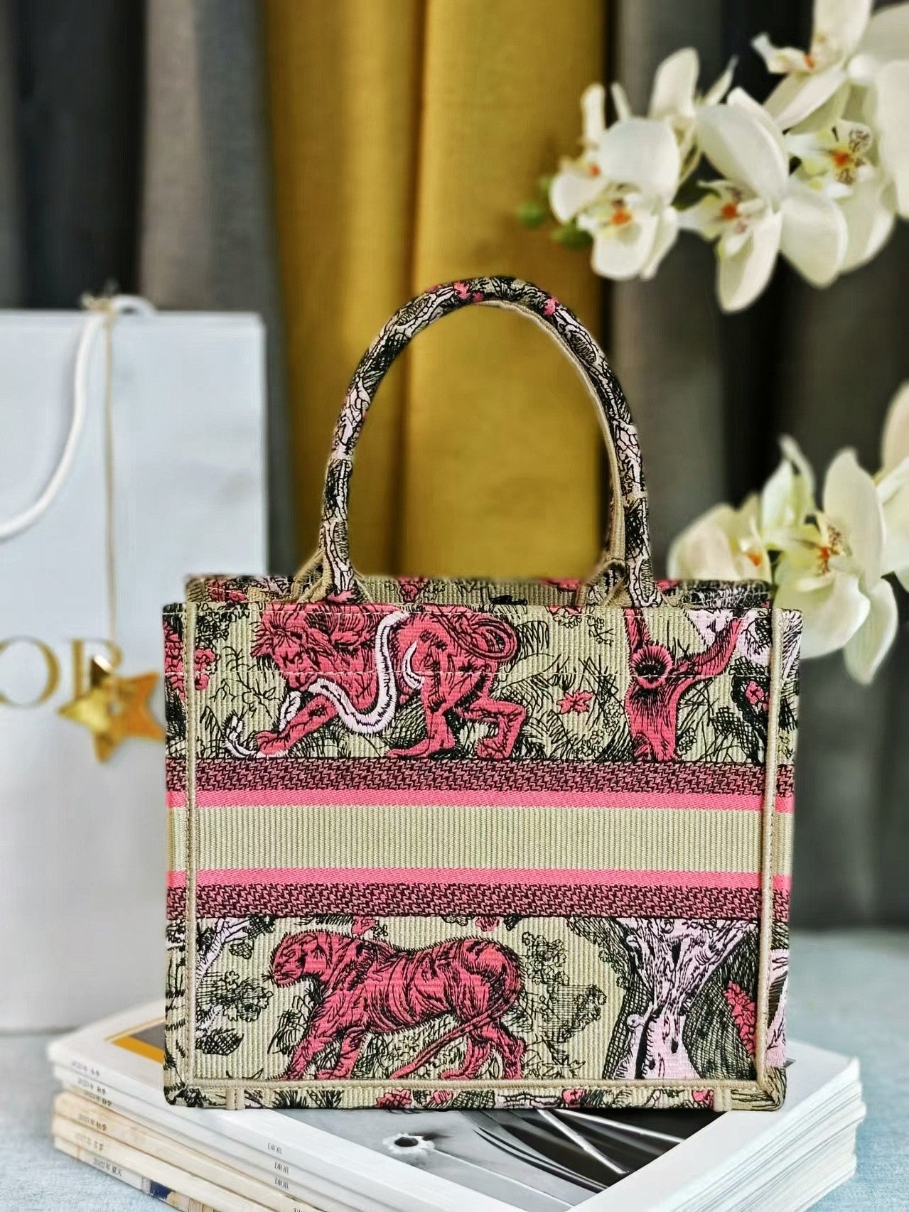 Christian Dior Small Book Tote Bag Pink Toile de Jouy Sauvage Embroidery