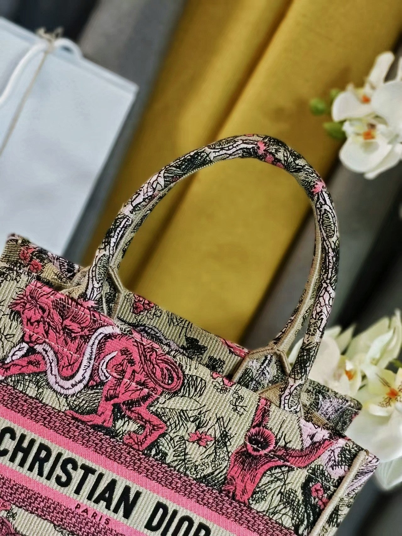 Christian Dior Small Book Tote Bag Pink Toile de Jouy Sauvage Embroidery