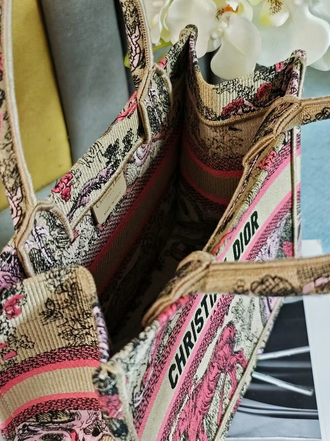 Christian Dior Small Book Tote Bag Pink Toile de Jouy Sauvage Embroidery