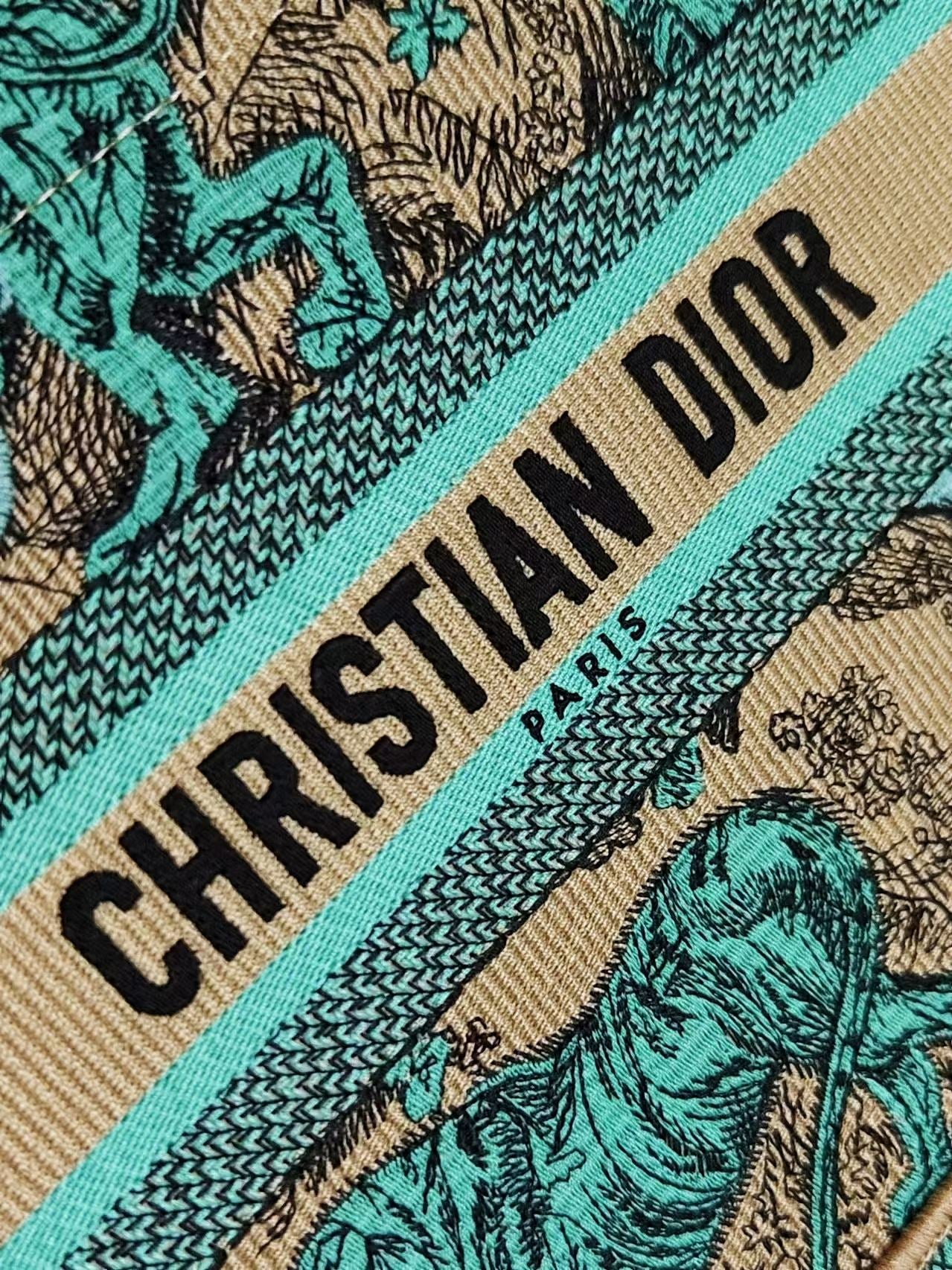Christian Dior Small Book Tote Green Toile de Jouy Embroidery Handbag