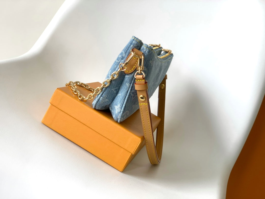 Louis Vuitton Monogram Denim Baguette Shoulder Bag with Gold-Tone Chain
