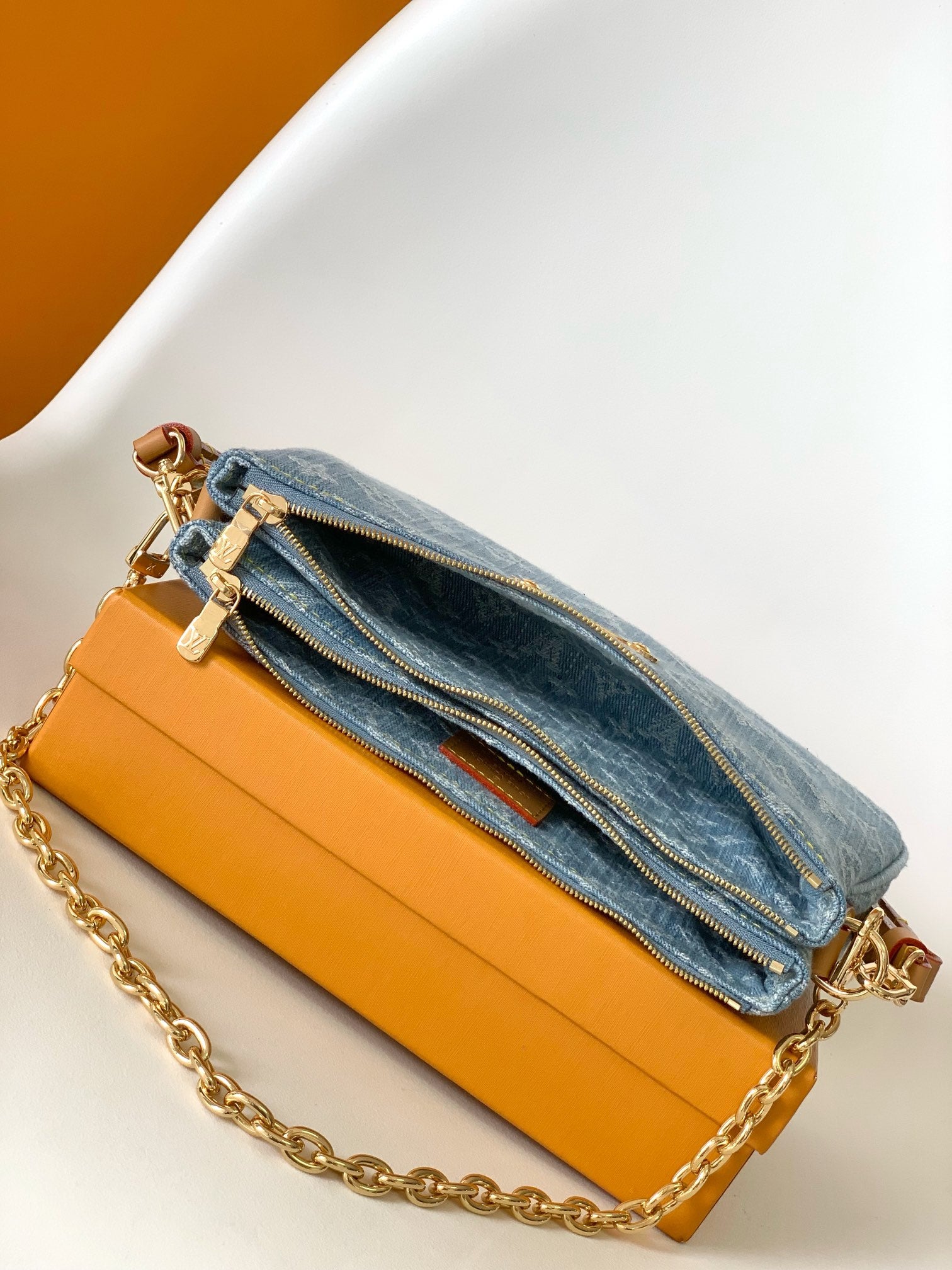 Louis Vuitton Monogram Denim Baguette Shoulder Bag with Gold-Tone Chain