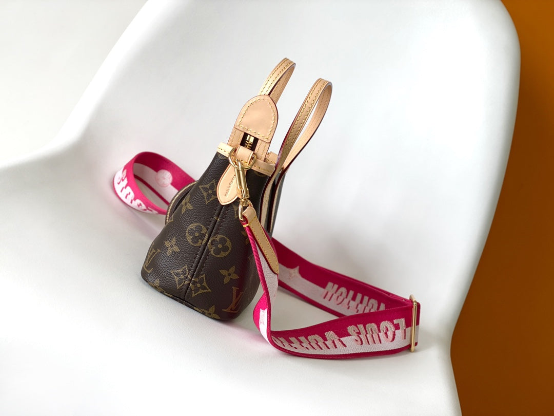 Louis Vuitton Monogram Canvas Mini Handbag with Round Pouch and Pink Strap