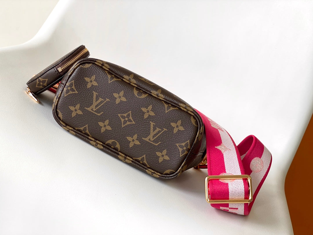 Louis Vuitton Monogram Canvas Mini Handbag with Round Pouch and Pink Strap