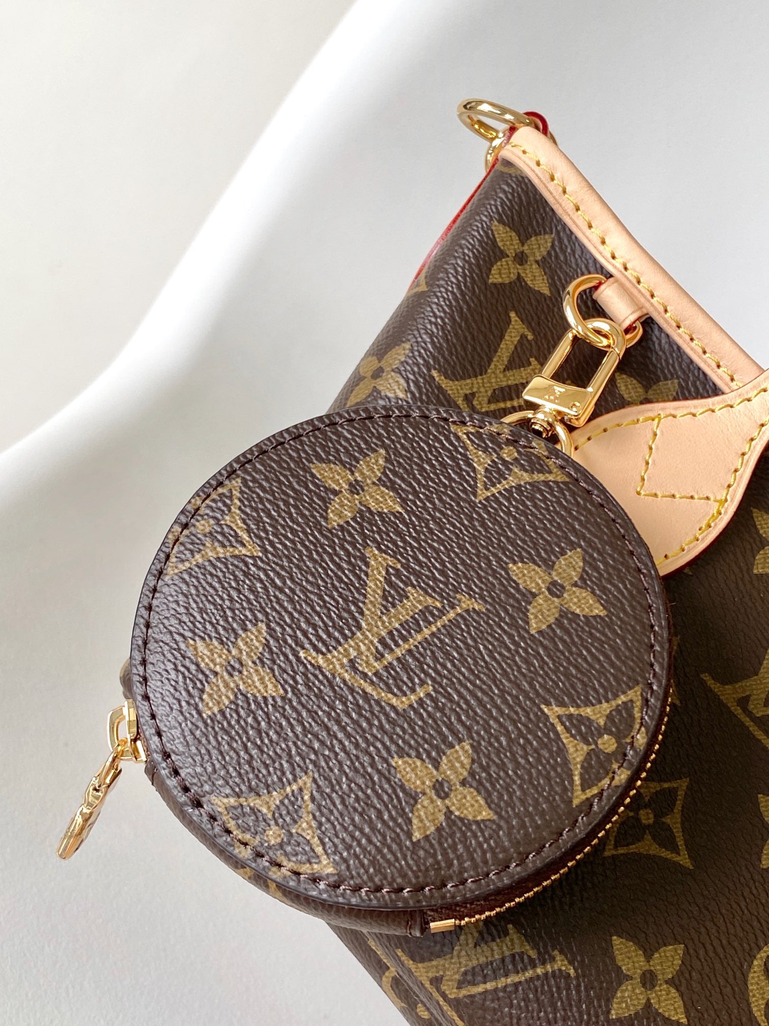 Louis Vuitton Monogram Canvas Mini Handbag with Round Pouch and Pink Strap