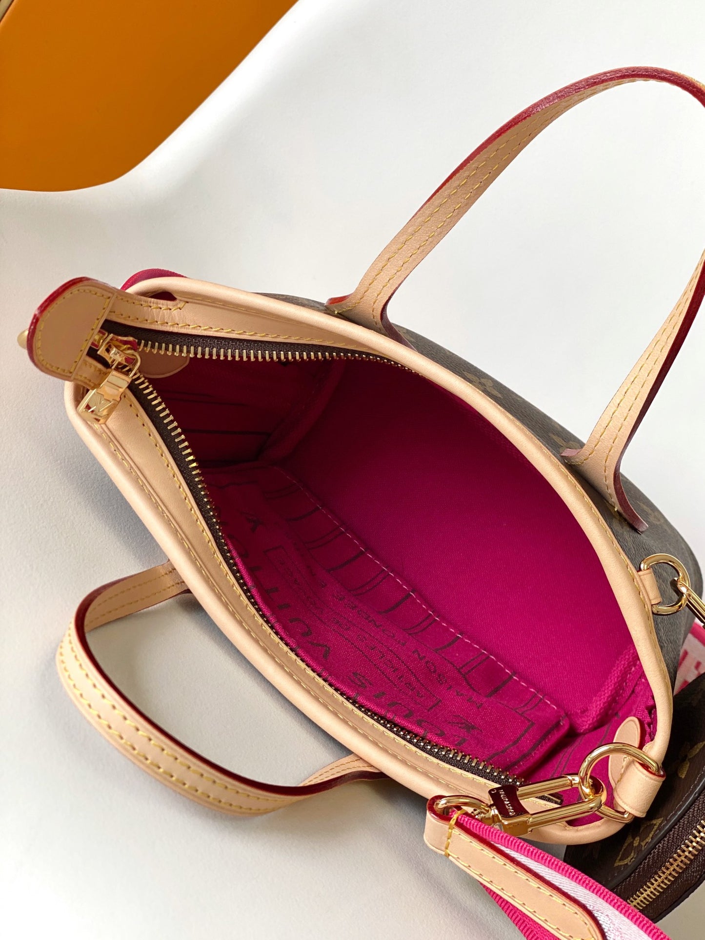 Louis Vuitton Monogram Canvas Mini Handbag with Round Pouch and Pink Strap